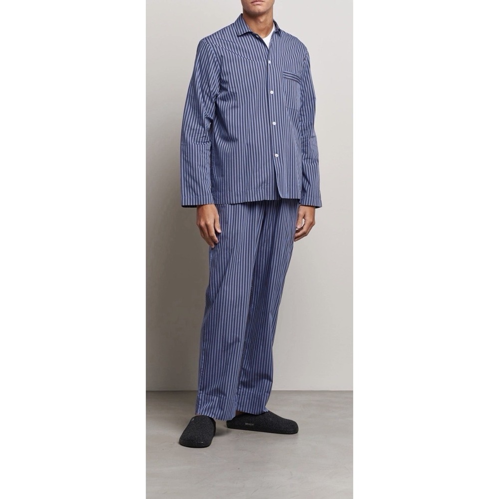 Tekla Poplin Pajama Shirt Sz M Verneuil Stripes Organic Quiet Luxury Old Money